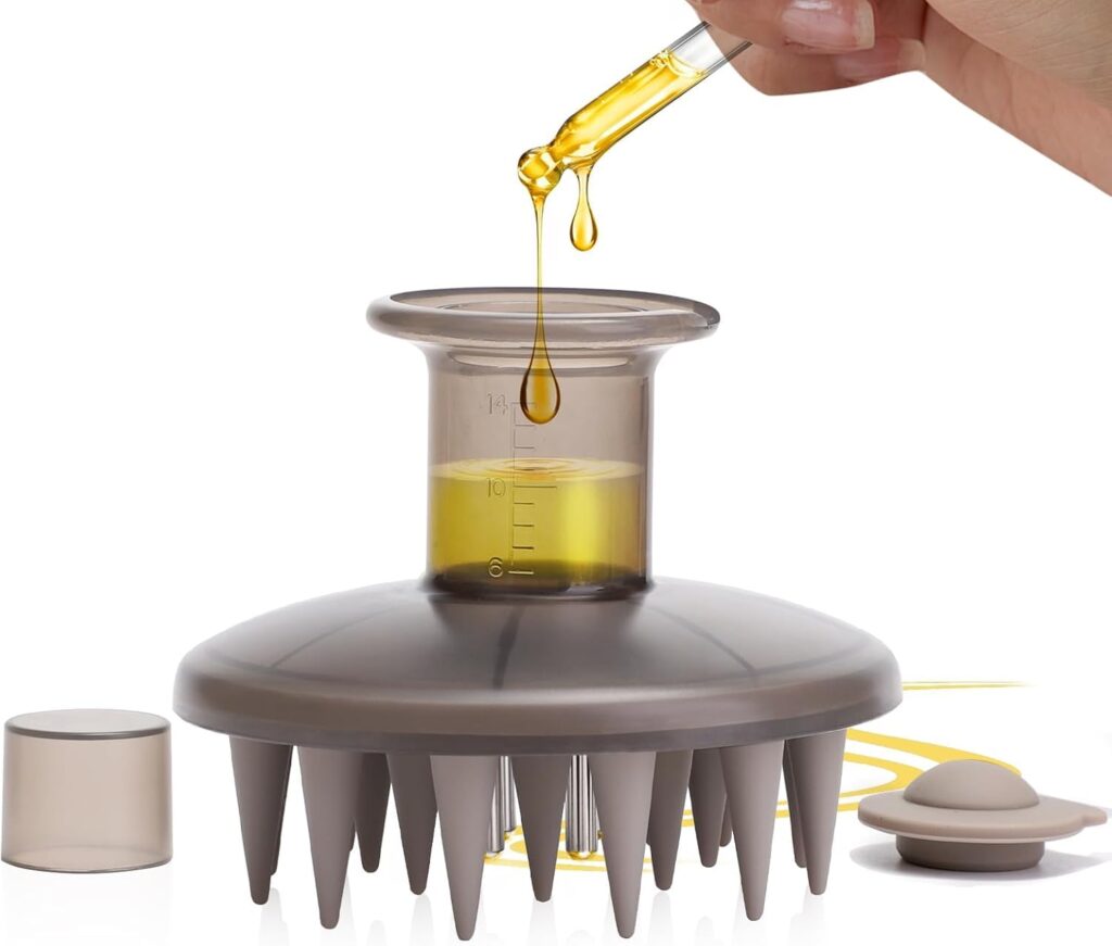 JUKKRE Hair Oil Applicator with Scalp Massager, Roll Ball Liquid Dispenser with Silicone Bristles, Root Treatment Comb, Salon Care, Oily/Greasy Hair, Smooth Root Bottle For Scalp Oil