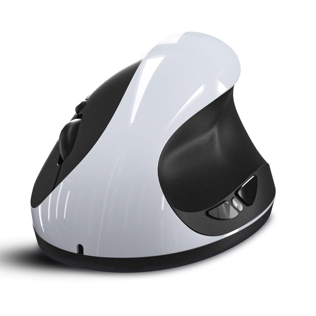 Microware Wireless Mouse 2.4G Ergonomics Vertical Optical Mouse with Nano Receiver 4 Adjustable DPI 800/ 1200/ 1600/2400 Rechargeable 6 Buttons for Computer Notebook PC Laptop Mac-b00k (White)