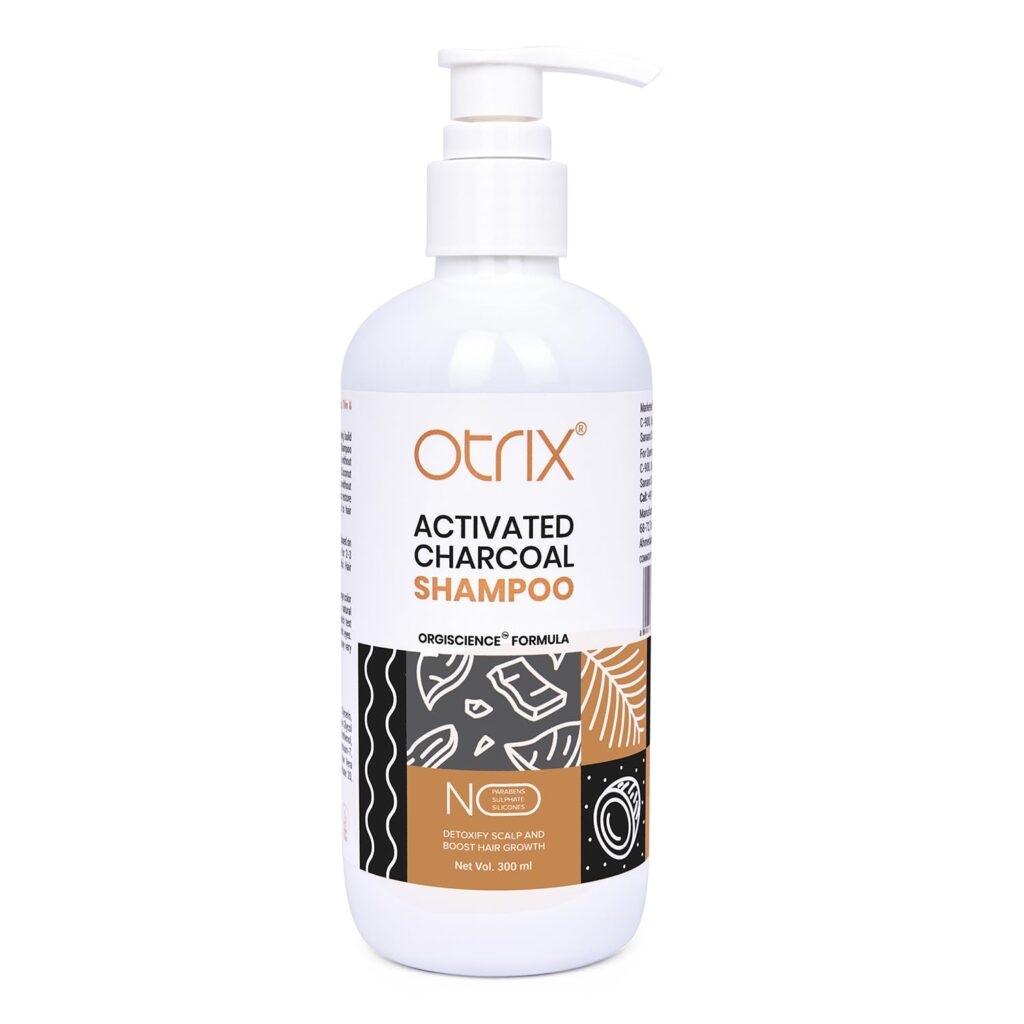 Otrix Activated Charcoal Shampoo with Acemannan, Deep Cleansing and Oil Control, Sulfate-Free, For Oily Scalp and Hair, 300ml