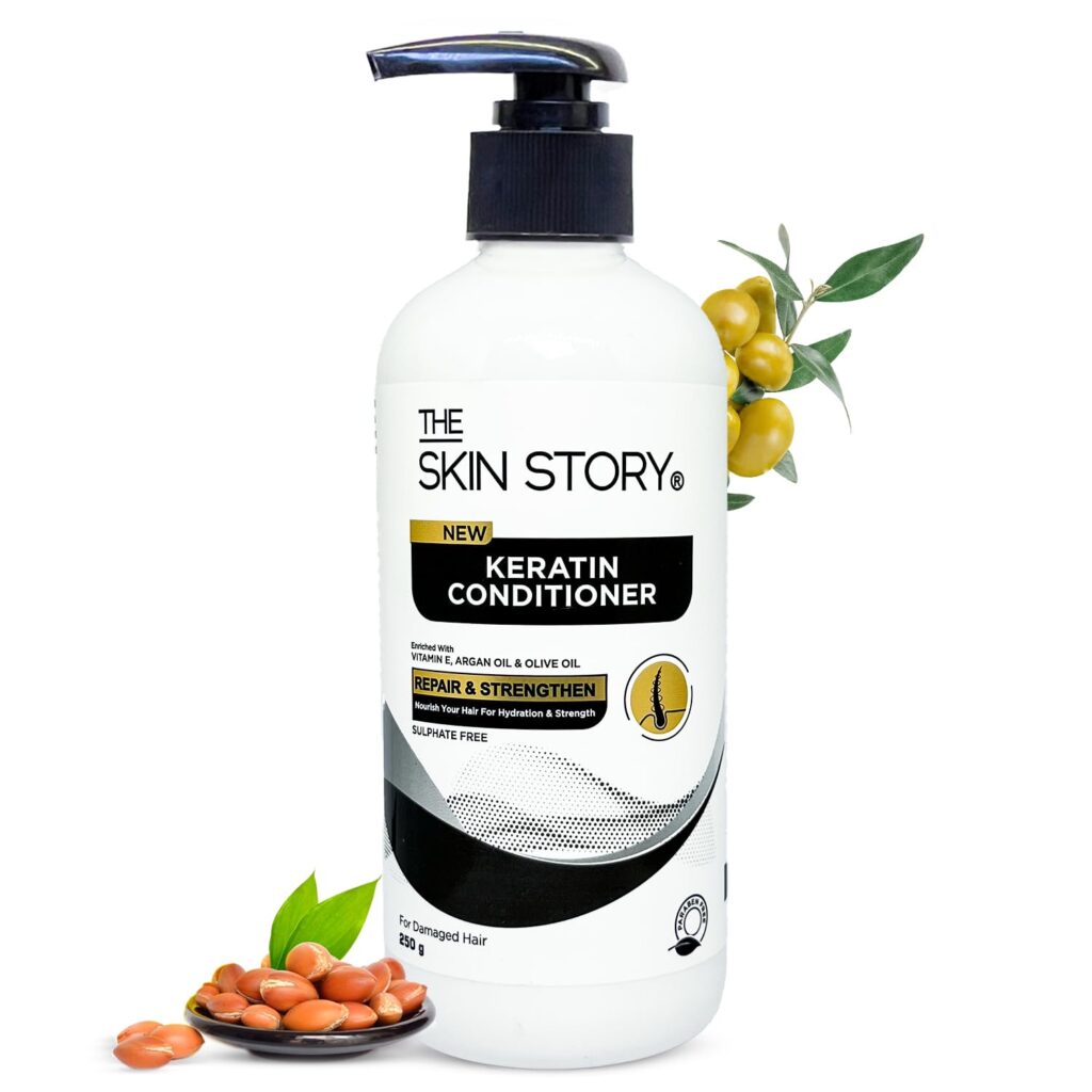 The Skin Story Sulphate Free Conditioner for Coloured & Treated Hair | Repair Split Ends & Damaged Hair | Keratin Conditioner for Women and Men | For Frizzy, Dry, Shiny Hair | Enriched with Argan Oil | Vitamin E | 250g