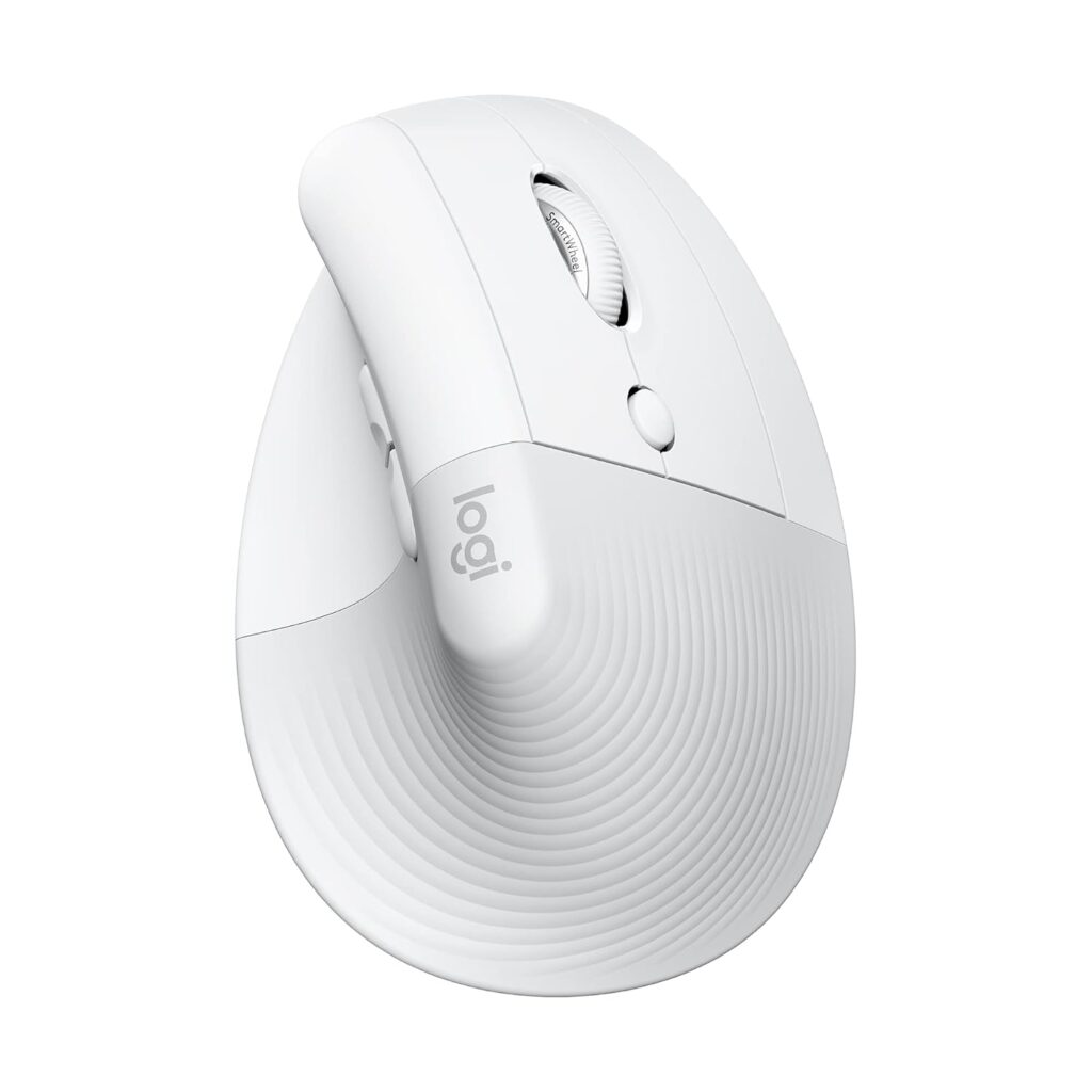 Logitech Lift Vertical Ergonomic Mouse, Wireless, Bluetooth or Logi Bolt USB Receiver, Quiet clicks, 4 Buttons, Compatible with Windows/macOS/iPadOS, Laptop, PC - Pale Grey