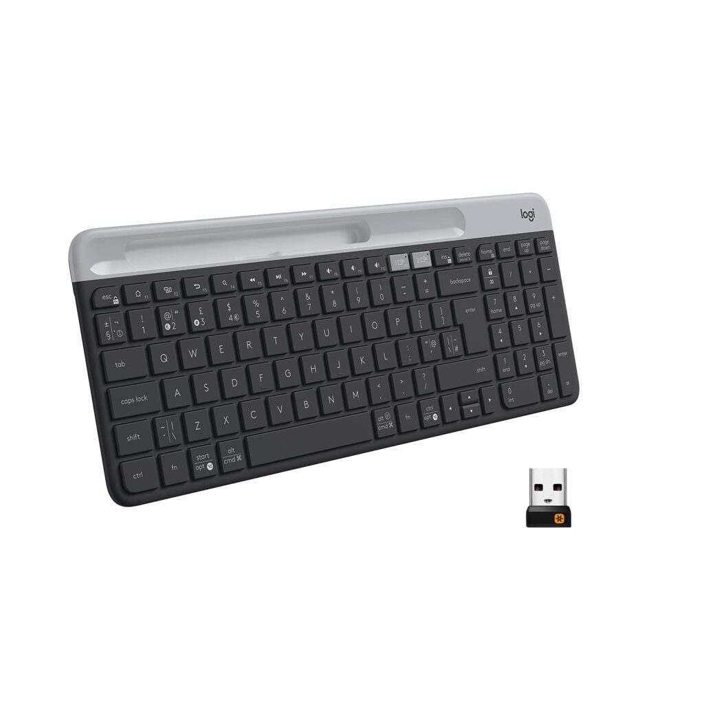 (Renewed) Logitech K580 Slim Multi-Device Wireless Keyboard for Chrome OS - Bluetooth/USB Receiver, Easy Switch, 24 Month Battery, Desktop, Tablet, Smartphone, Laptop Compatible - Graphite, Medium (920-009210)