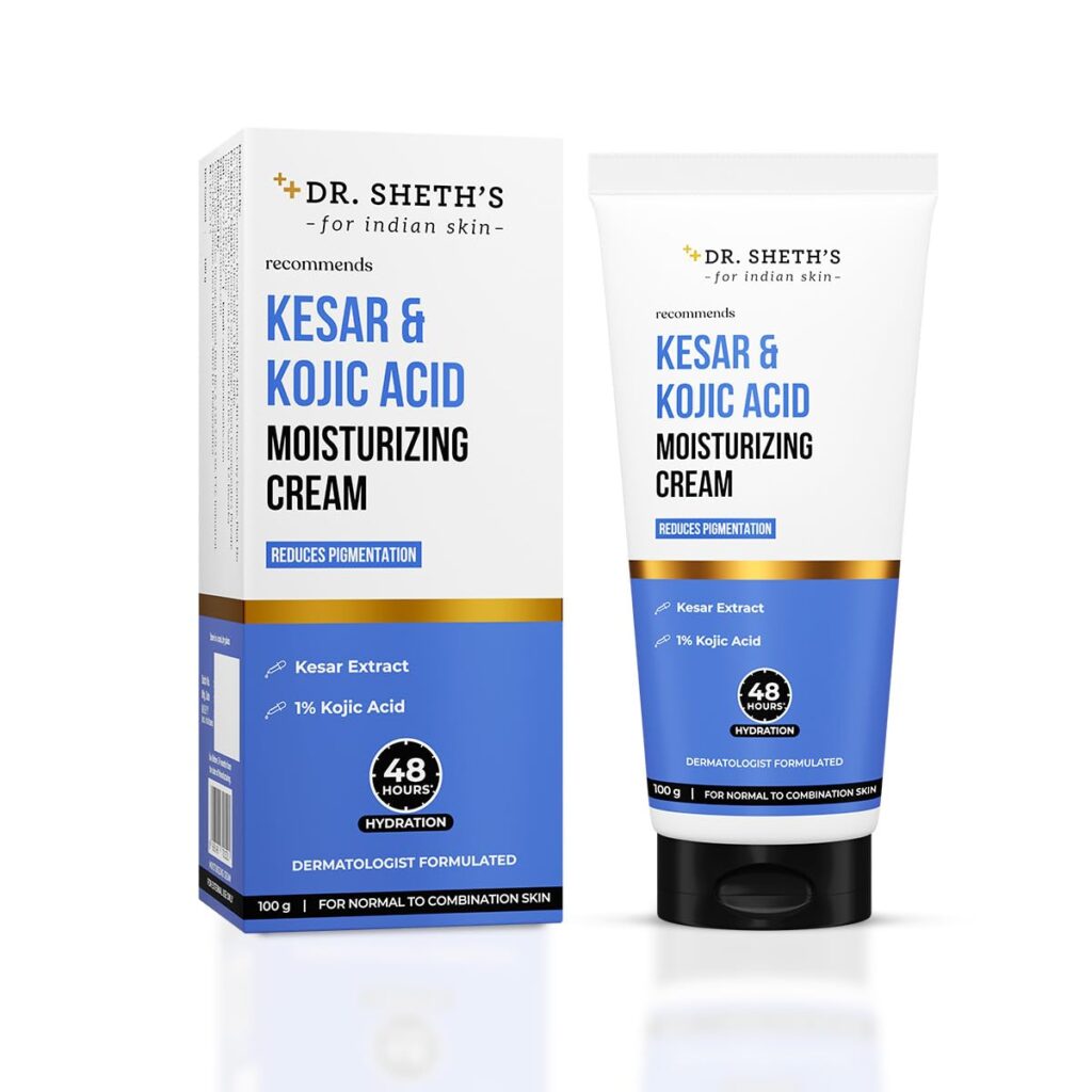 Dr. Sheth's Kesar & Kojic Acid Moisturizing Cream | For Normal to Combination Skin | Reduces Pigmentation | 48hr Deep Hydration | Formulated with NMFs | Non Sticky | For Men & Women | 100g