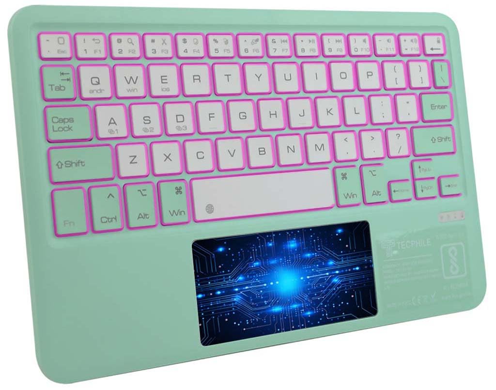 TECPHILE Bluetooth Wireless Keyboard with Multi-Touch Trackpad, 7 Color Backlit, Multi Device (Connect Upto 3 Devices) Slim, Comact & Lightweight, USB C Rechargeable, Long Battery Life for Laptop, PC