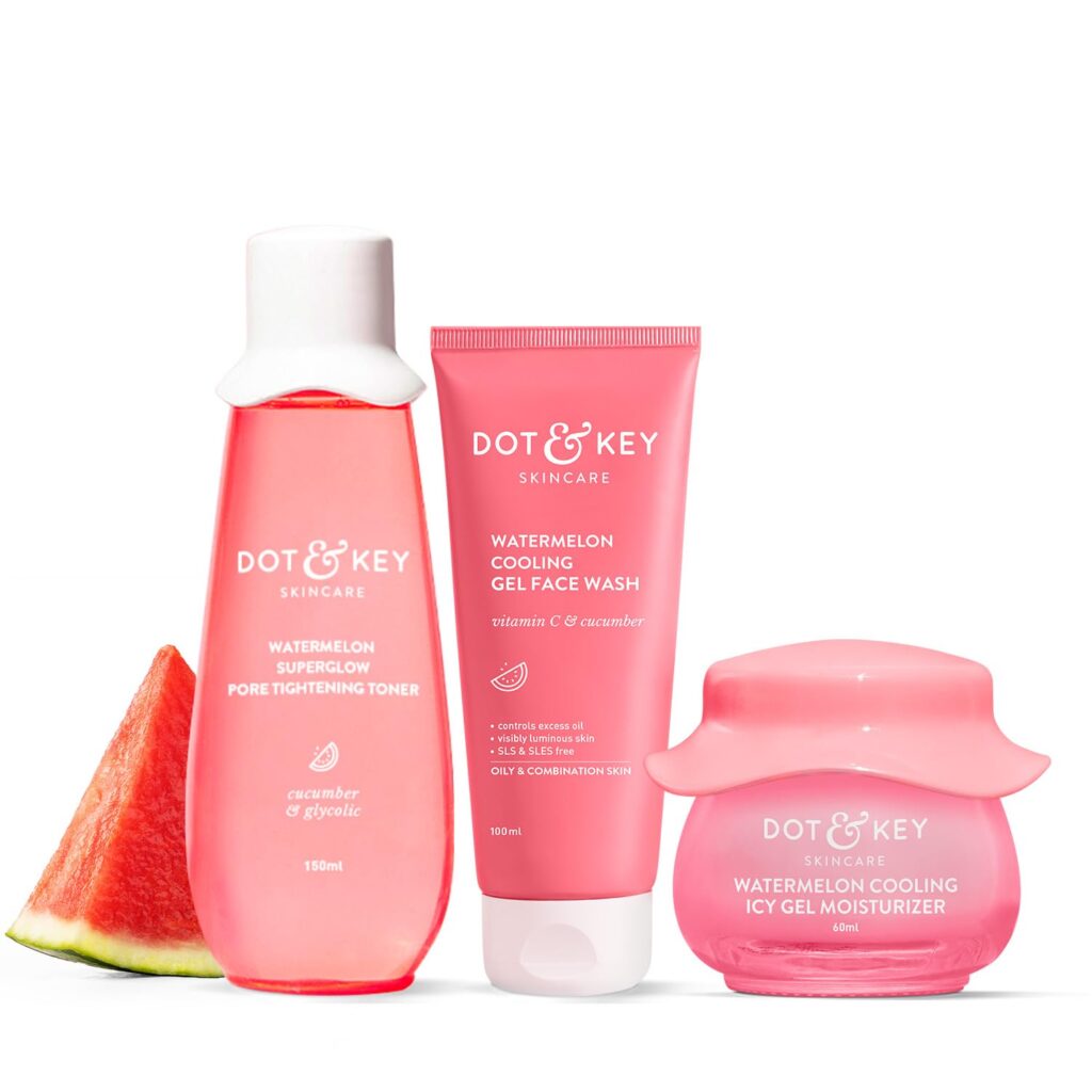 Dot & Key Watermelon CTM Kit | Cleanser 100ml, Toner 150ml, Moisturizer 60ml | For Normal, Combination & Oily Skin | For Oil Free Glowing Skin Care | For Women & Men