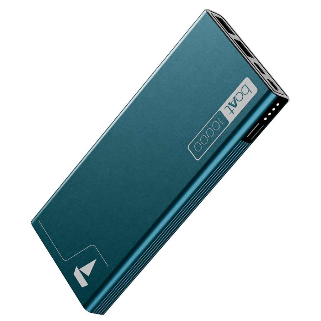 boAt Energyshroom PB300 Powerbank with 10000mAh Battery, 22.5w Fast Charging, USB Type-C Input, 12-Layer Smart IC Protection, LED Indicators and Aluminum Alloy Casing (Steel Blue)