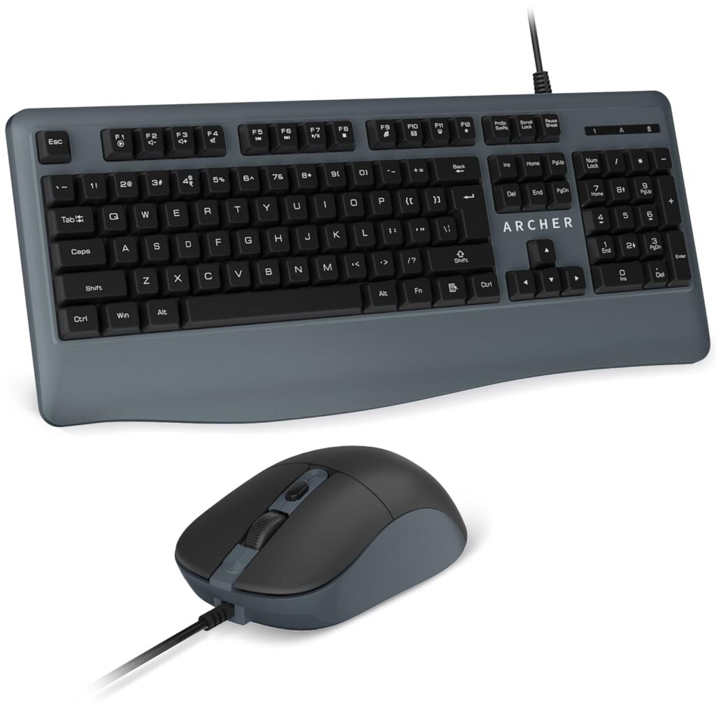 Archer Tech Lab ACE-K200 Wired Keyboard and Mouse Combo 104 Keys, 1200 DPI Mouse, 125Hz Polling Rate,3-Button Design, 3 Million Lifespan, Windows Compatibility, Multimedia Keys & Membrane Switches