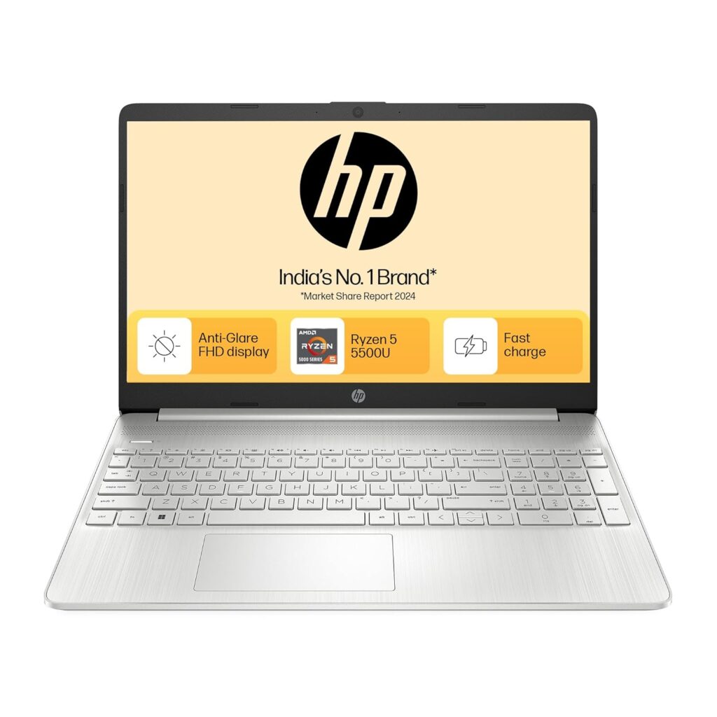HP 15s, AMD Ryzen 5 5500U (8GB DDR4, 512GB SSD) FHD, Anti-Glare, 15.6''/39.6 cm, Win 11, Office 21, Silver, 1.69 kg, eq2144AU, AMD Radeon Graphics, HD Camera, Dual Speakers Laptop
