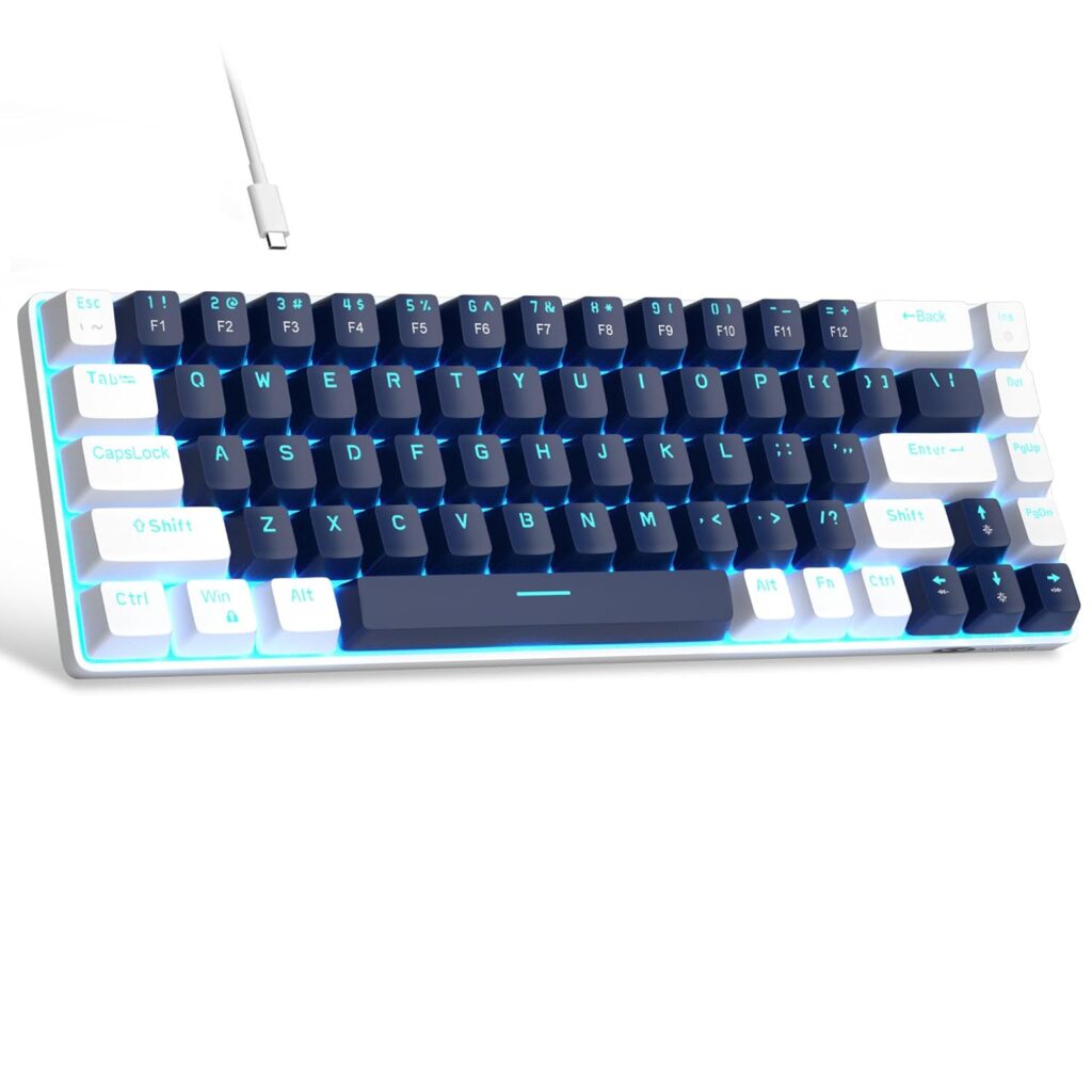 MageGee Portable 60% Mechanical Gaming Keyboard, MK-Box LED Backlit Compact 68 Keys Mini Wired Office Keyboard with Blue Switch for Windows Laptop PC Mac - Blue/White