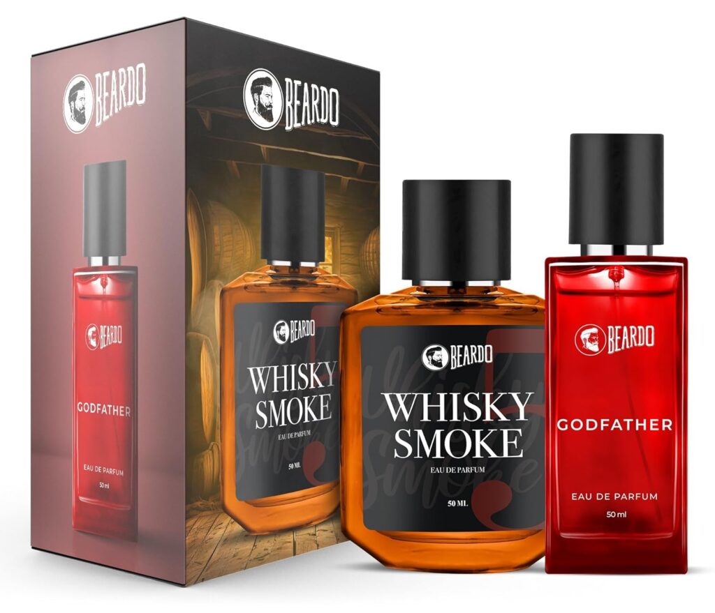 BEARDO Men Whisky Smoke & Godfather Perfume Combo for Men (50 Ml X 2) | Spicy, Woody - Oudh Notes Of Whisky Smoke & Aromatic, Spicy Notes Of Godfather | Long Lasting Smell Perfume For Men | Rakhi Gift for Brother