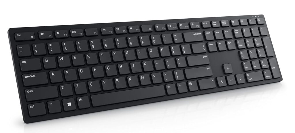 Dell-KB500, Wireless Keyboard with USB Wireless Receiver, Interfaces- 2.4 GHz, 2 x AAA Batteries Included., Black