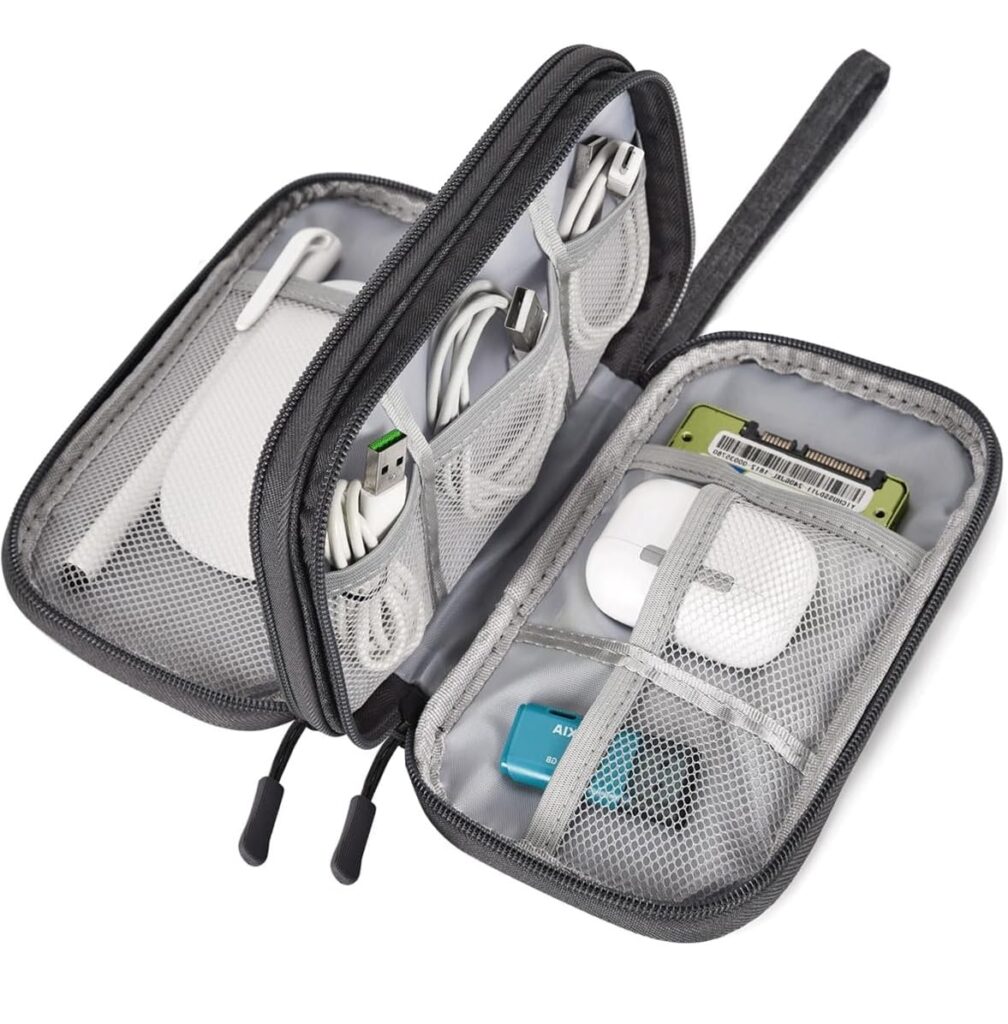 SaleOn 8.3X5 Inch Portable Storage Organizer Bag Usb Cable, Earphone, Power Bank, Mobile Charger, Hard Disk & Digital Gadgets With Mesh, Dual Zippers & Elastic Loops, Inside Color May Vary, grey