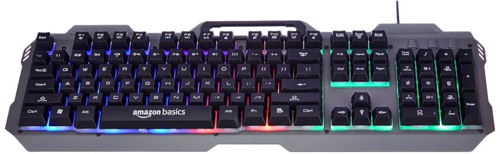 amazon basics USB Gaming Keyboard with Multicolour LED Effect | 12 Multimedia Keys |4 LED Modes