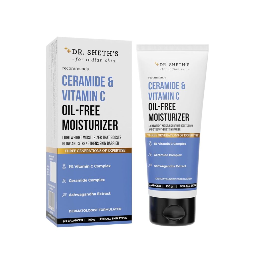 Dr. Sheth's Ceramide & Vitamin C Oil - Free Moisturizer, Lightweight Moisturizer To Hydrate & Brighten Skin, With Vitamin C, Ceramide & Ashwagandha, For Women & Men (10Gms)