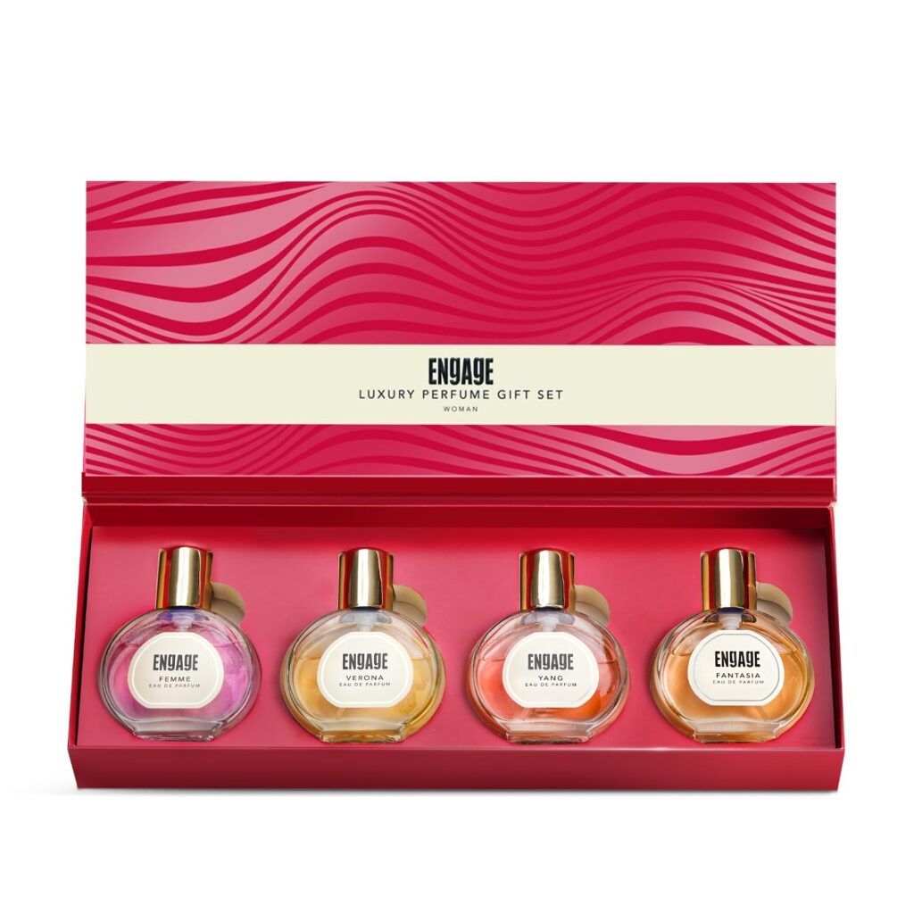 Engage Luxury Perfume Gifts For Women, 100ml, Long Lasting Smell, Best Birthday, Anniversary Gift Hamper by ITC, Eau De Parfum, Travel Sized Combo, 25ml x 4