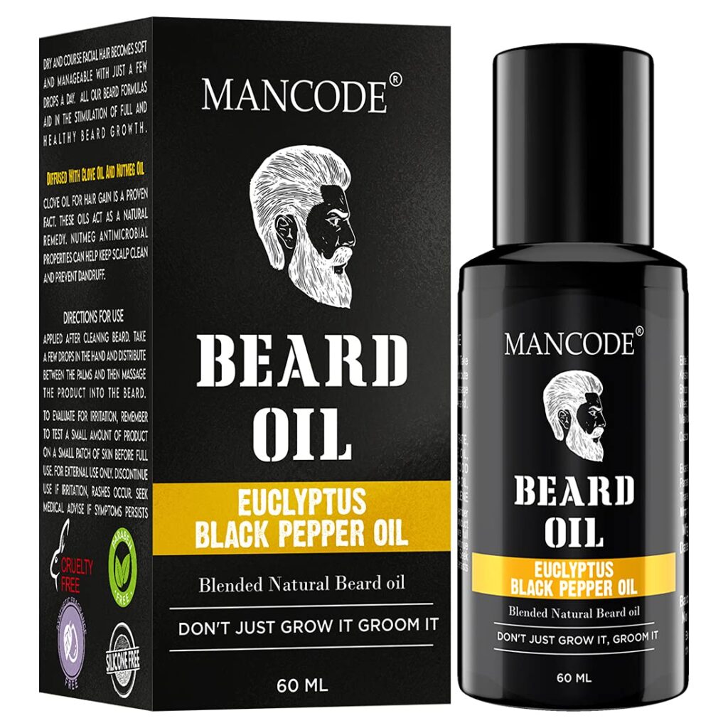 Mancode Beard Growth Oil for Men - 60ml More Beard Growth, With Eucalyptus & Black Pepper Natural Oils including Vitamin E, Nourishment & Strengthening, No Harmful Chemicals