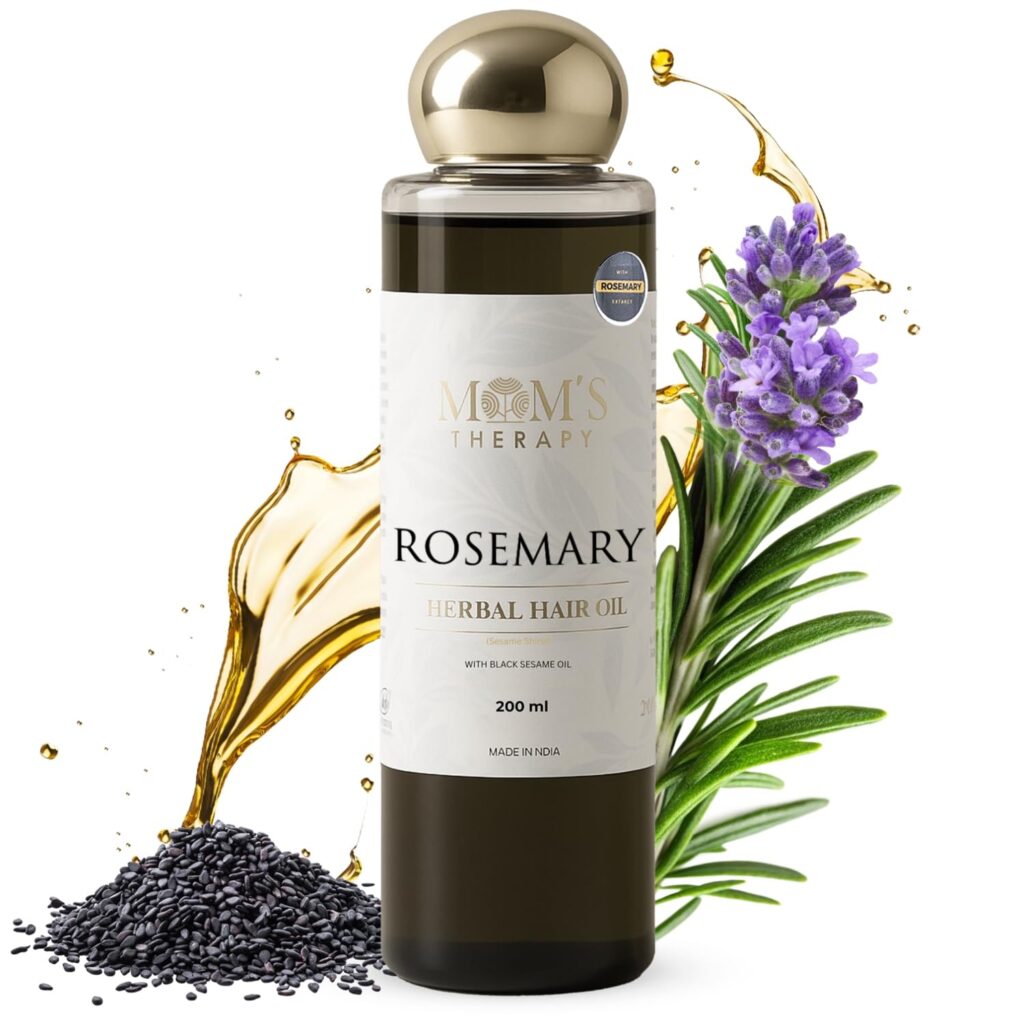 Mom's Therapy Herbal Rosemary Oil for Hair (200 ML) Promotes Hair Growth & Reduces Hair Fall - Consists of Black Sesame (Natural Biotin), Amla, Coconut, Castor & Bhringraj - Handmade Oil for Women/Men