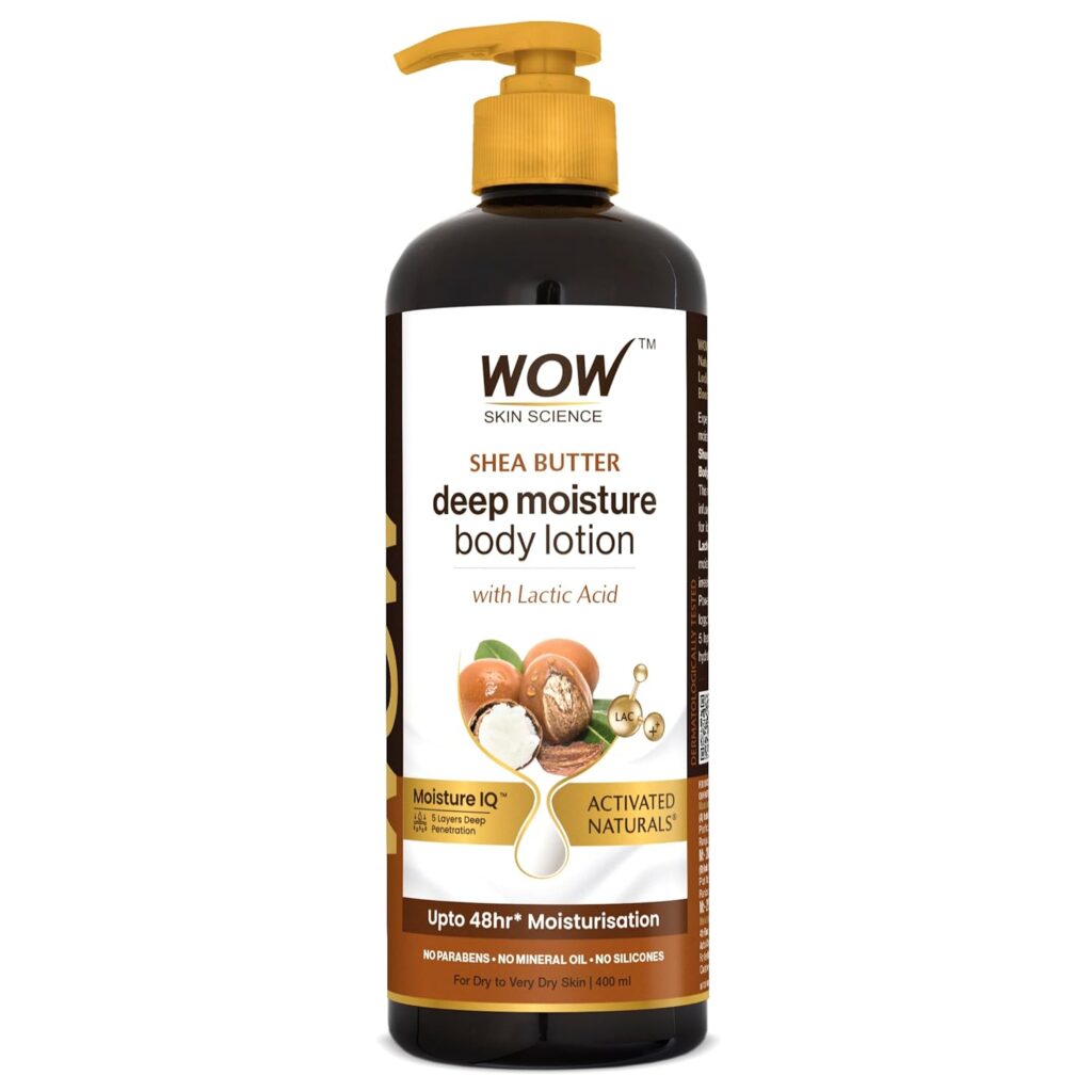 WOW Skin Science Shea Butter With Lactic Acid Body Lotion | Hydrates Very Dry Skin | Long Lasting 48 hrs Moisturization | Smoothens Rough, Flaky Skin | Calms Itchy Skin - 400ml