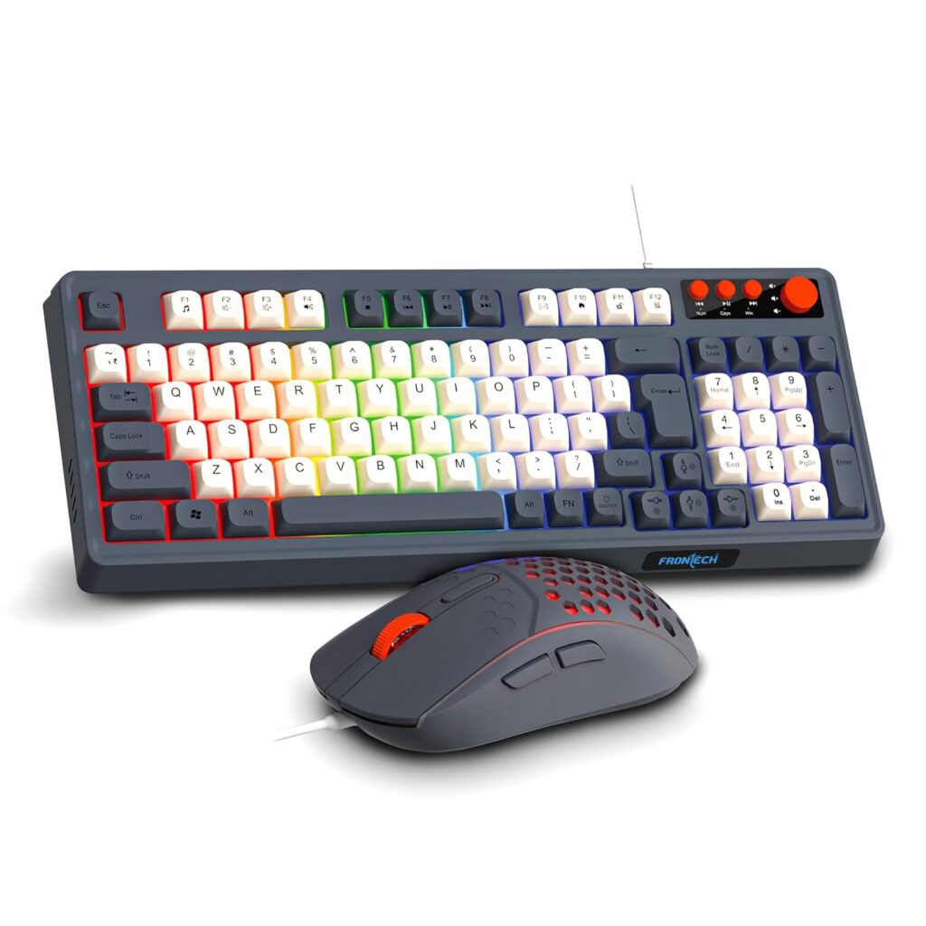 Frontech Wired Aero Blade Gaming Keyboard & Mouse Set | LED Rainbow Backlit | 94 Keys with 4 Hot Keys | USB Plug & Play | Up to 7200 DPI Mouse | Durable Build (KB-0044)