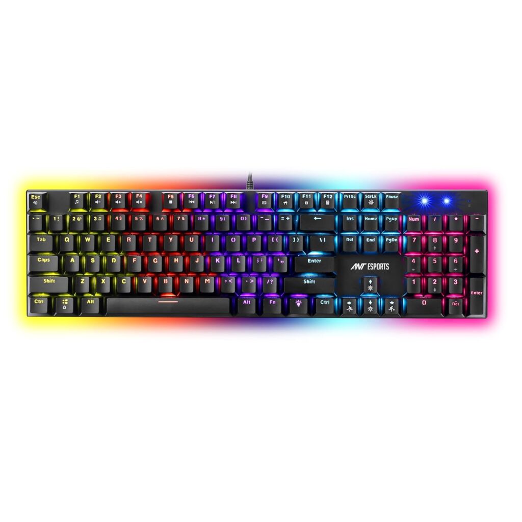Ant Esports Scorpion MK30 Wired Mechanical Gaming Keyboard, RGB 104 Keys Ultra-Slim LED Backlit USB Wired Keyboard with Red Switch, Durable Abs Keycaps/Anti-Ghosting Keyboard for PC Mac Xbox Gamer