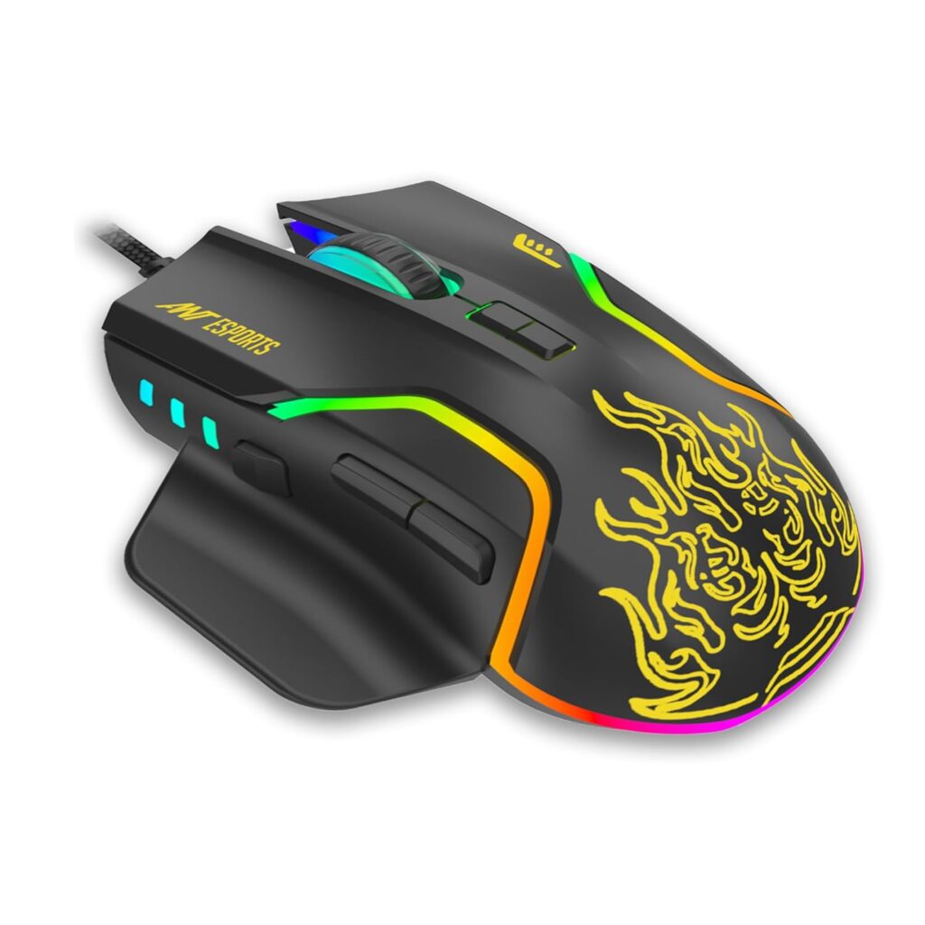 Ant Esports GM320 Fire Flare New Launch Limited Edition RGB Optical Wired Gaming Mouse | 8 Programmable Buttons | 12800 DPI I Ergonomic Design with Braided Cable – Black