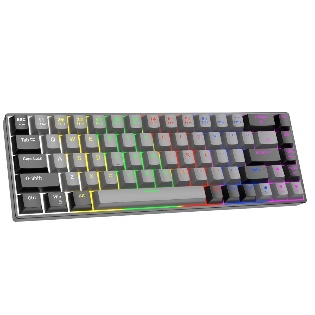 Dr Luxur® Shadow 60% Wired RGB Gaming Keyboard, 68 Keys Compact, Anti-ghosting, Linear Blue Switch, 2 Colour Keycaps, Detachable USB C Cable (Black & Grey)