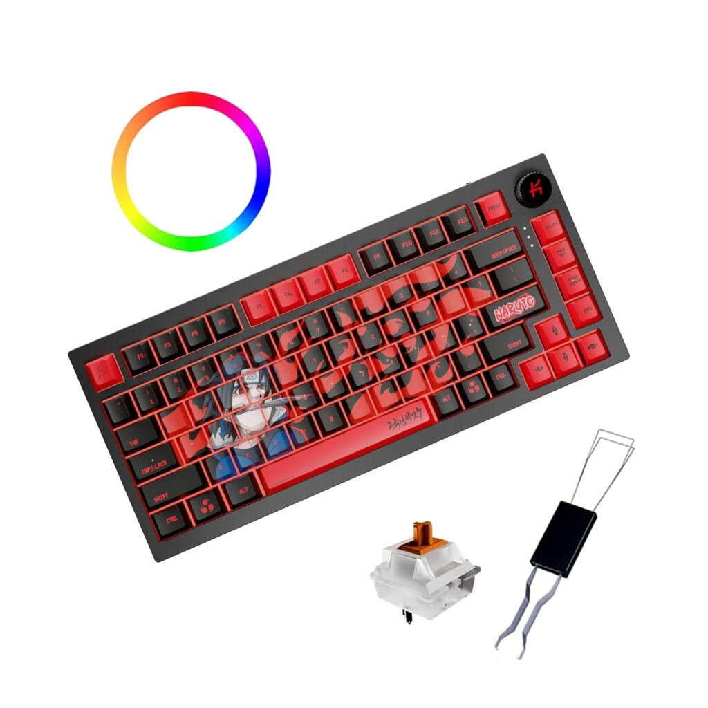 Kreo Swarm 75% Gasket Mounted Wireless Mechanical Gaming Keyboard Bluetooth/2.4GHz, Hot-Swappable Pre-Lubed Switches, Double Shot PBT Keycaps, Customizable (GTMX Sense, Sasuke)