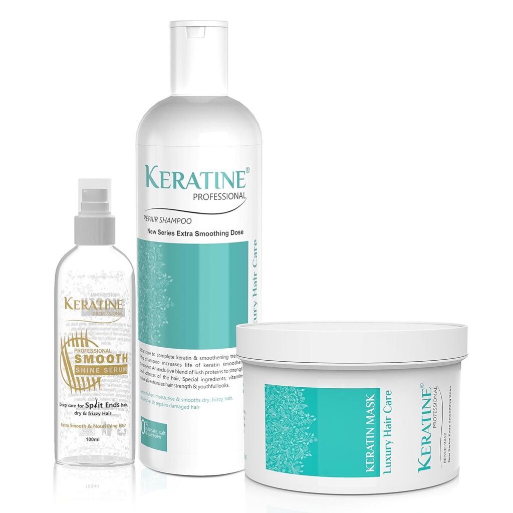 KERATINE PROFESSIONAL® Keratin Shampoo, Hair Mask and keratin Serum(100 Ml) Kit | Sulphate free Repair Shampoo, Repair Hair Mask and Professional Smooth Shine Serum Set for Thin Fine Hair | Pro Treatments for Dry, Damaged & Color Treated Hair.