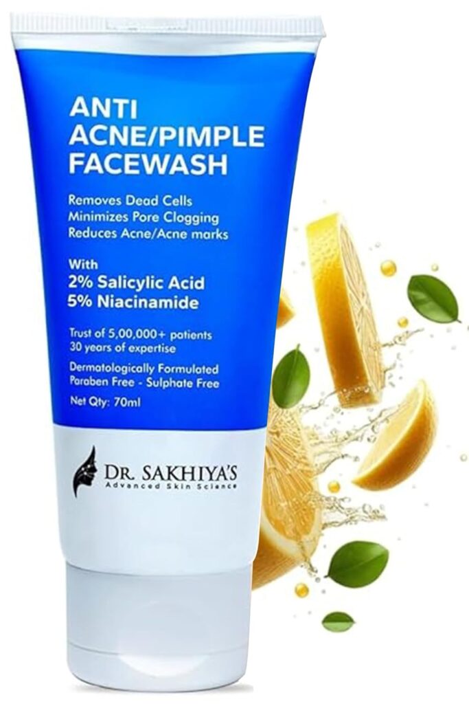 DR. SAKHIYA'S Salicylic Acid 2% & Niacinamide 5% Face Wash - 70ml | Anti Acne & Pimple Cleanser for Oily, Acne-Prone Skin | Paraben-Free, Fragrance-Free | Deep Pore Cleansing | Dermatologist Approved
