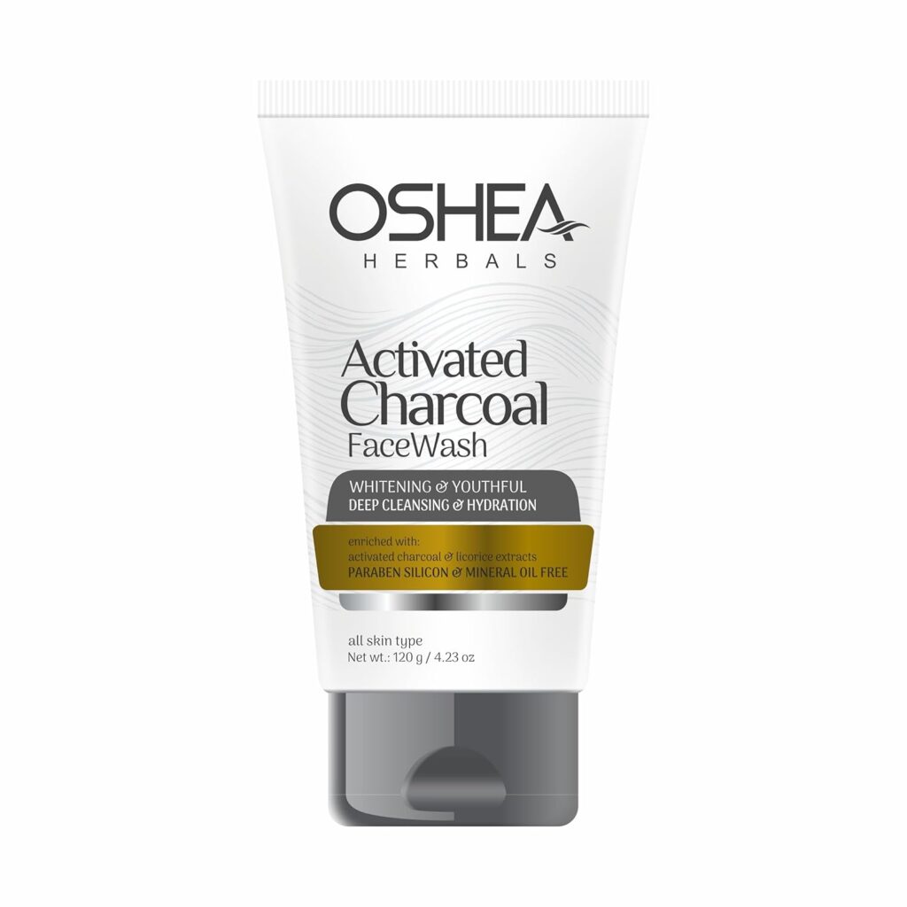 Oshea Herbals Activated Charcoal Gel Facewash For Men and Women | Cleanses Black Heads & Uneven Skin Tone with Activated Charcoal & Licorice Extracts | Paraben, Silicon & Mineral Oil Free - 120g