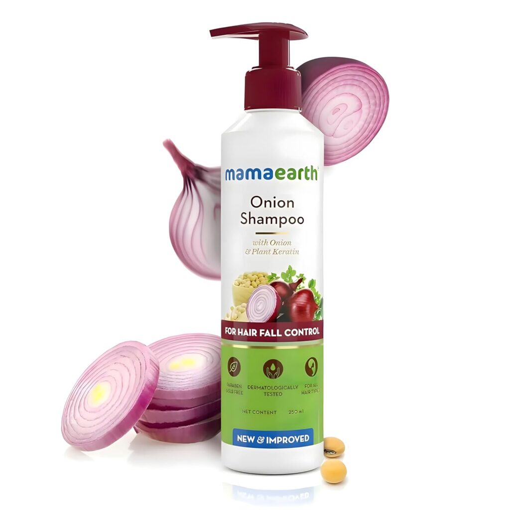 Mamaearth Onion Shampoo for Hair Growth and Hair Fall Control with Onion and Plant Keratin | Reduces Hair Fall | Strengthens & Smoothens Hair | For Men & Women | 250ml