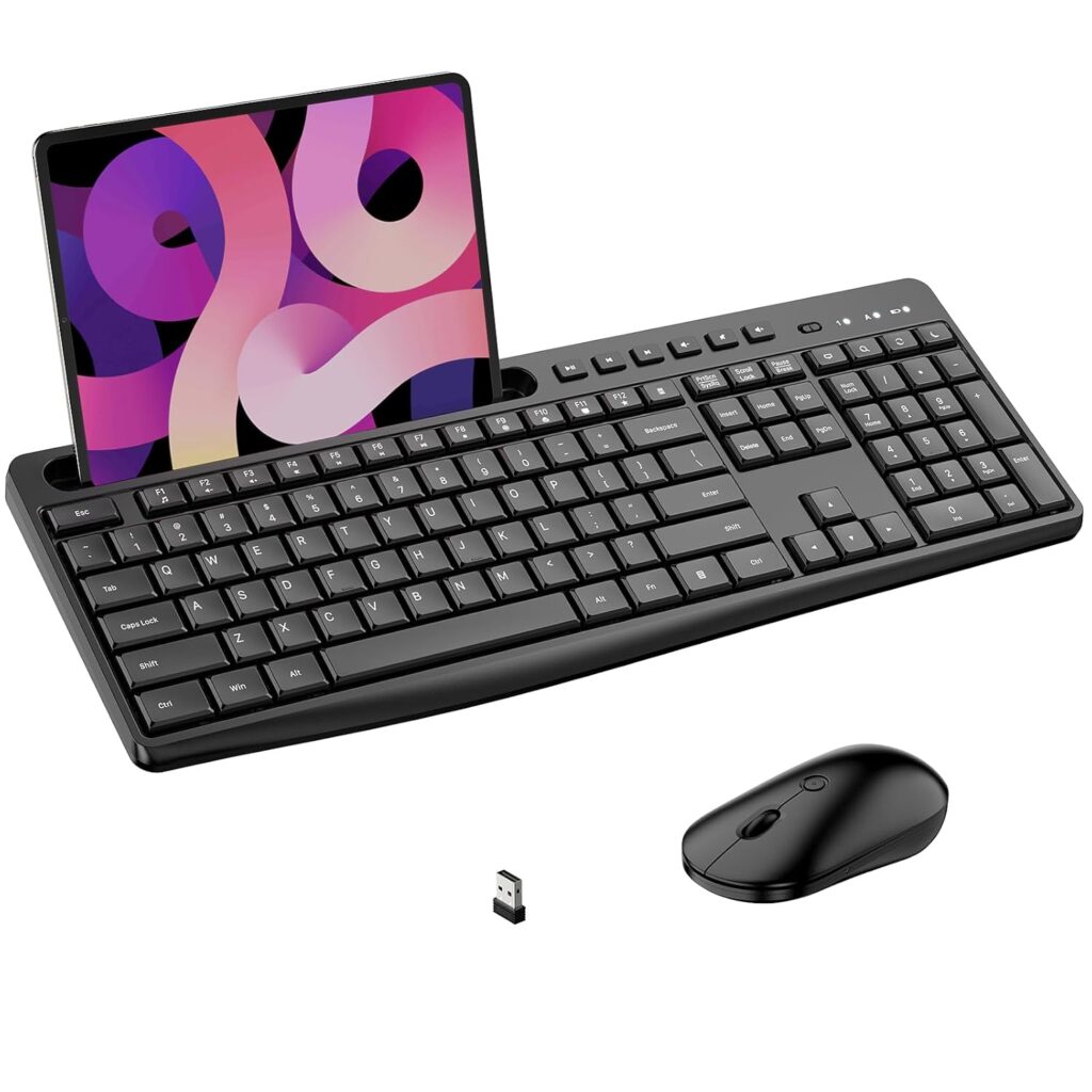 Acebaff Wireless Keyboard and Mouse Combo, 2.4G Silent Wireless Keyboard with Phone Tablet Holder, 11 Shortcut Keys, Wireless USB Mouse and Computer Keyboard,