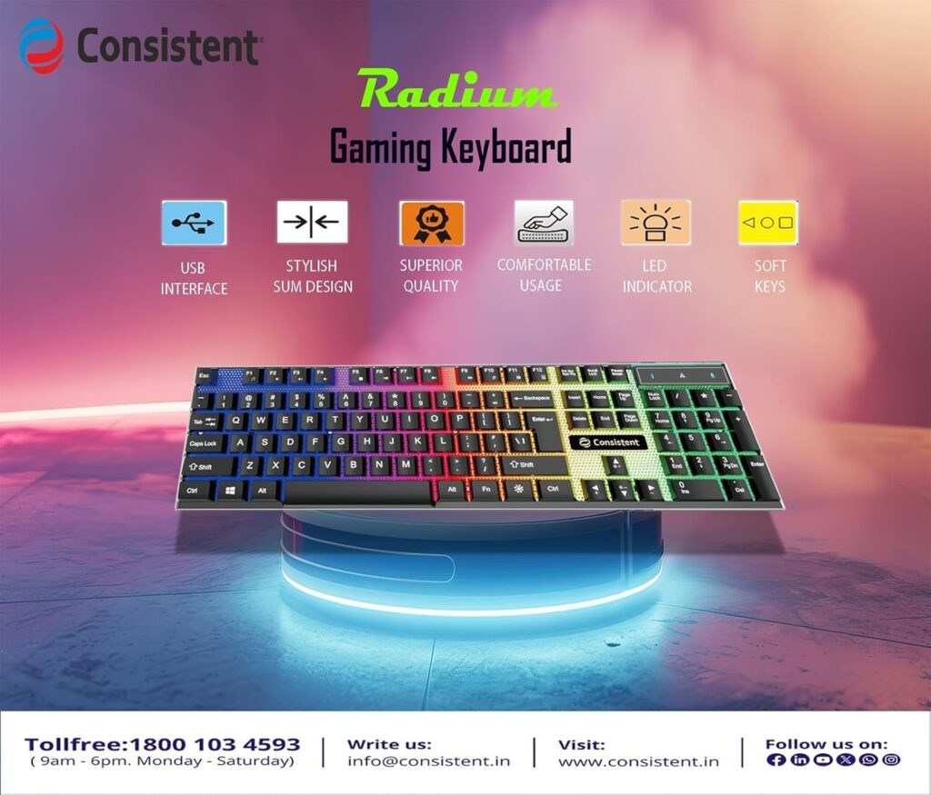 Consistent Radium Wired Gaming Keyboard (KG1101) Gaming Keyboard with Breathing Effect |Backlit Keyboard Windows Lock.