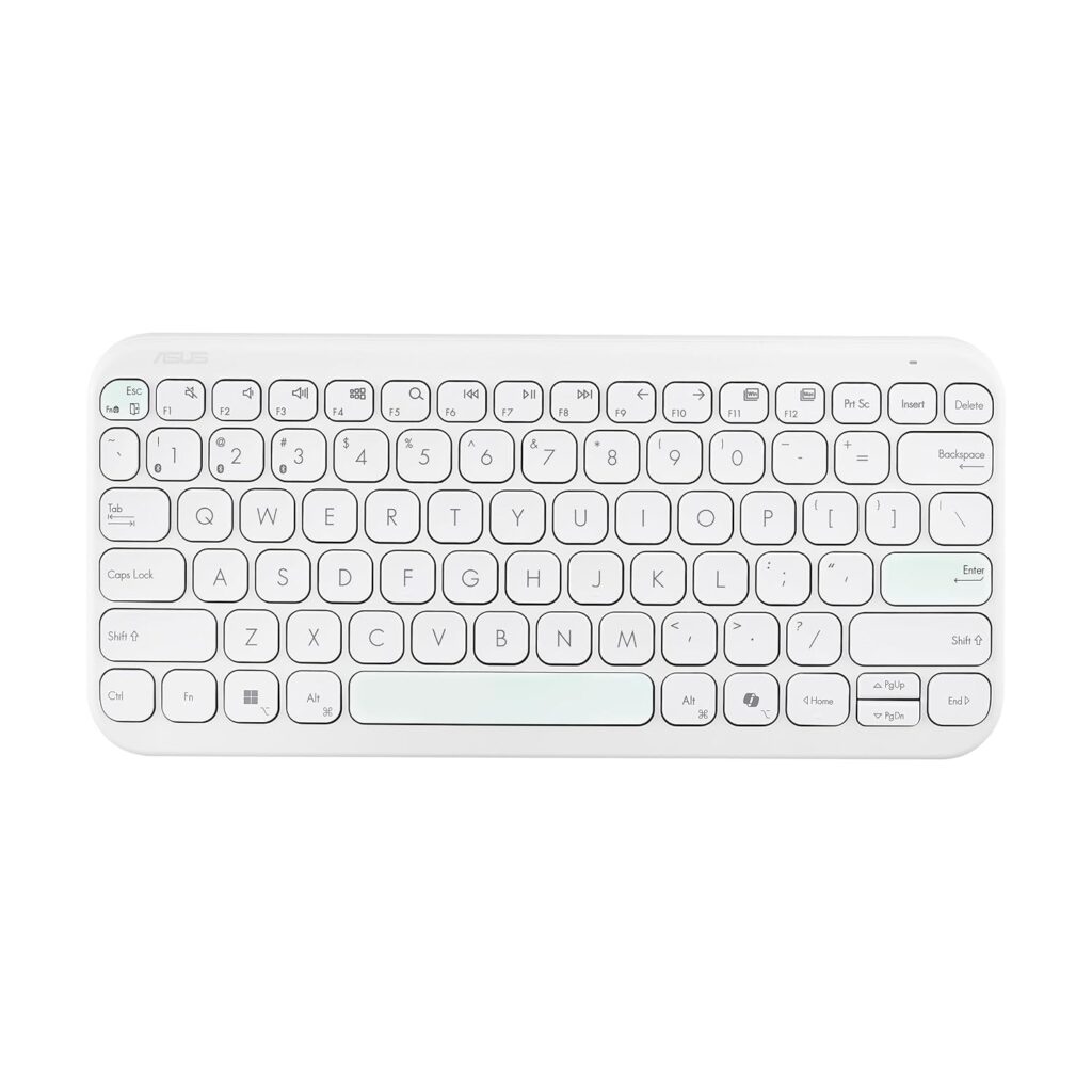 ASUS Marshmallow KW100 Wireless Keyboard – Iridescent White | Silent Scissor Keys, Compact Design, 2-Year Battery Life, Compatible with Windows/Mac/Chrome/iOS/with Dedicated Copilot Key