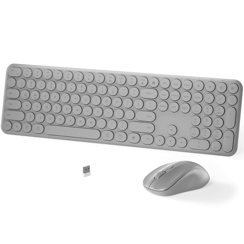 Wireless Keyboard and Mouse Set – MPTOG Full-Sized 110Pcs Slim Round Key Design, Quiet Typing, Adjustable DPI Ergonomic Mouse, Wireless Combo for PC, Mac, Laptop, Tablets(Space Gray)