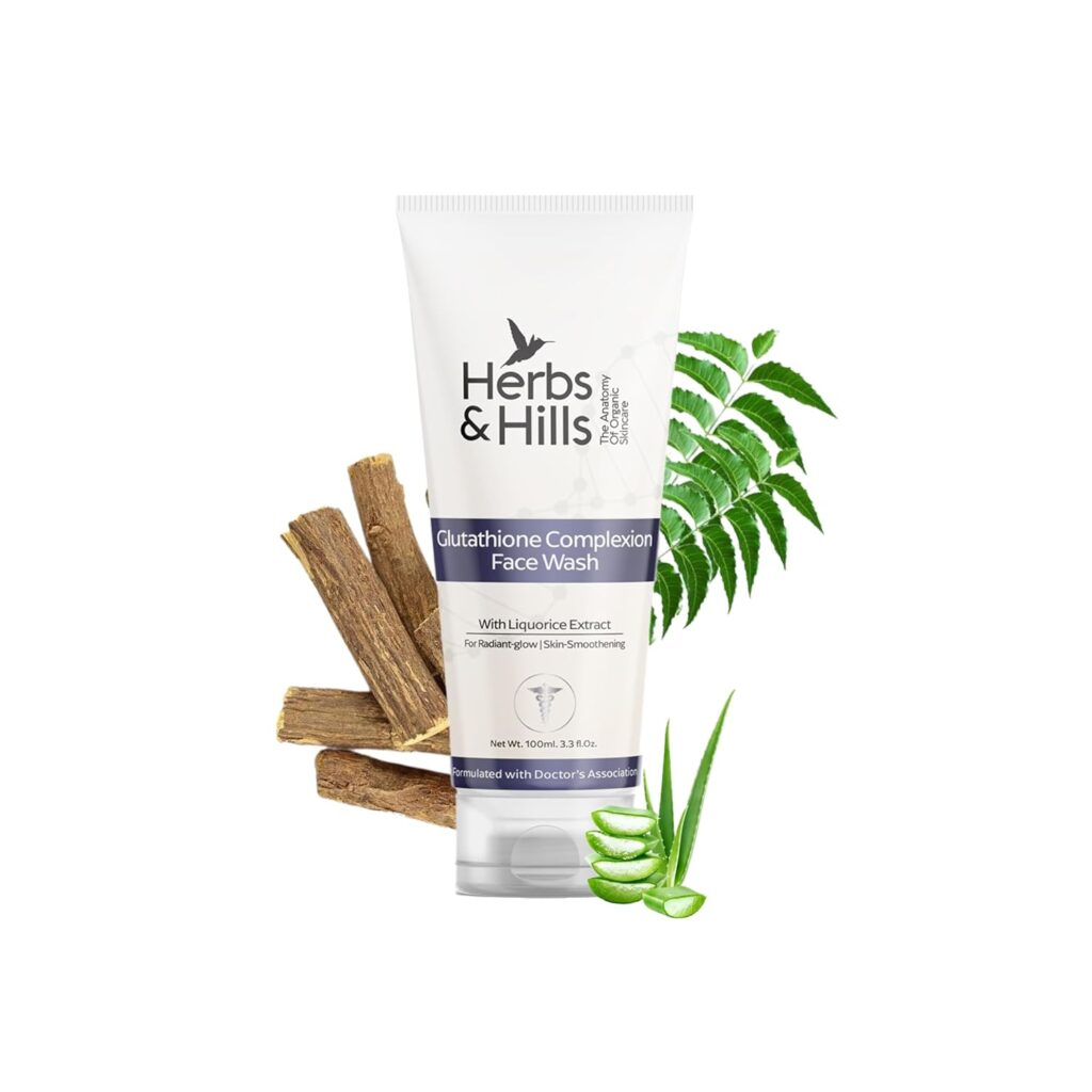 Herbs & Hills Glutathione Facewash for Skin Whitening | Face wash for Oily, Glowing, Brightening | Bright Even Skin Tone Face Wash | Face Wash for Men & Women | Organic & Natural Facewash