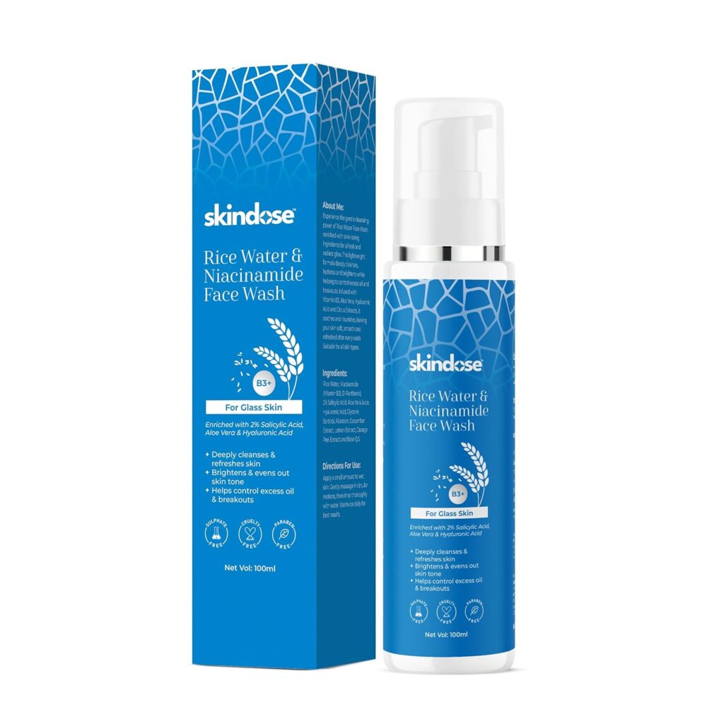Skindose Rice Water & Niacinamide Face Wash for Glass Skin | Korean Skin Care Product | Unclogs pores and prevents pimples | For All Skin Types | For Men & Women | 100 ml