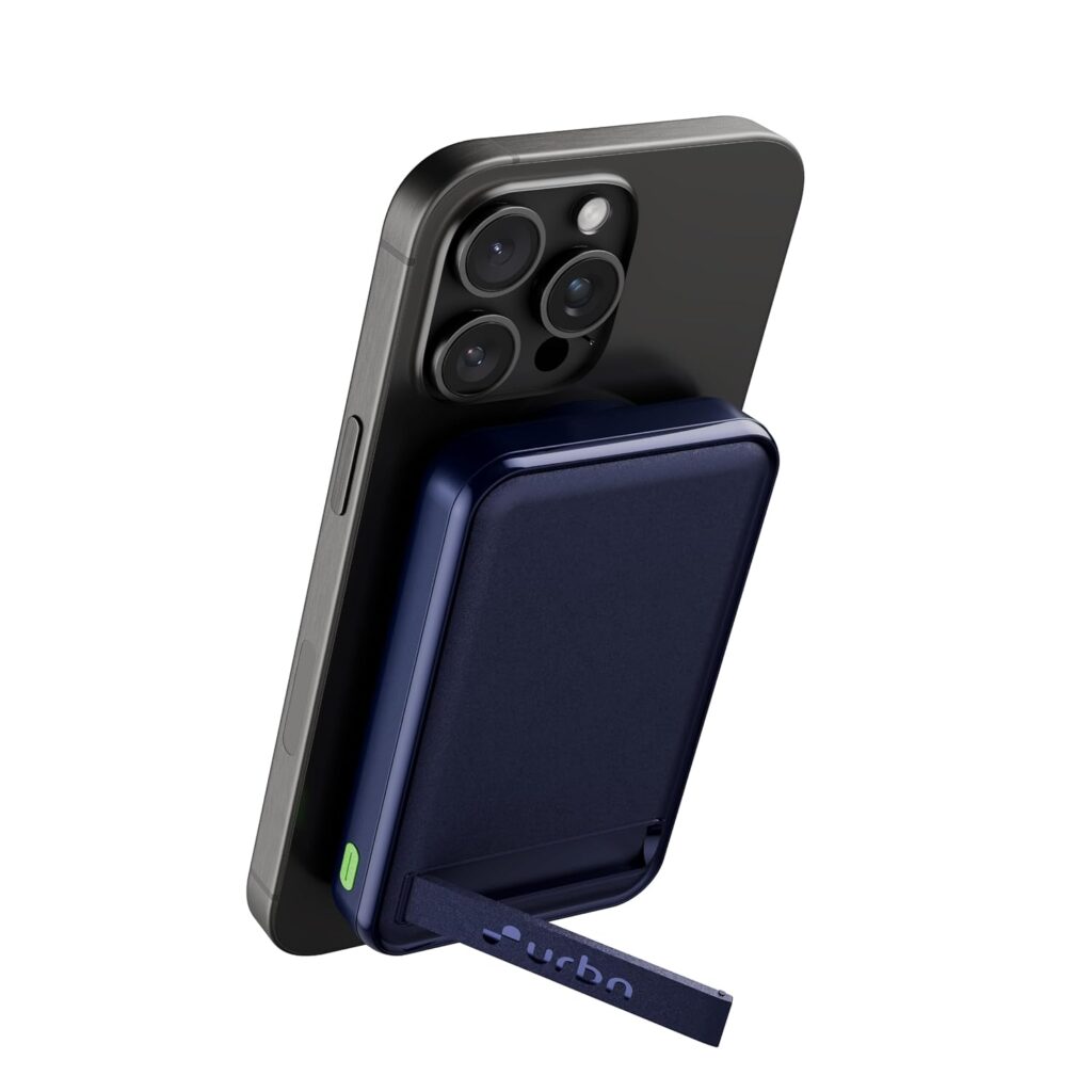 URBN Wireless Power Bank for iPhone, 10000mAh MagSafe Charging with Stand, 22.5W QC+PD Output, Strong Magnetic, for iPhone 12 & Above, Android & Other Qi Enabled Devices (Blue)
