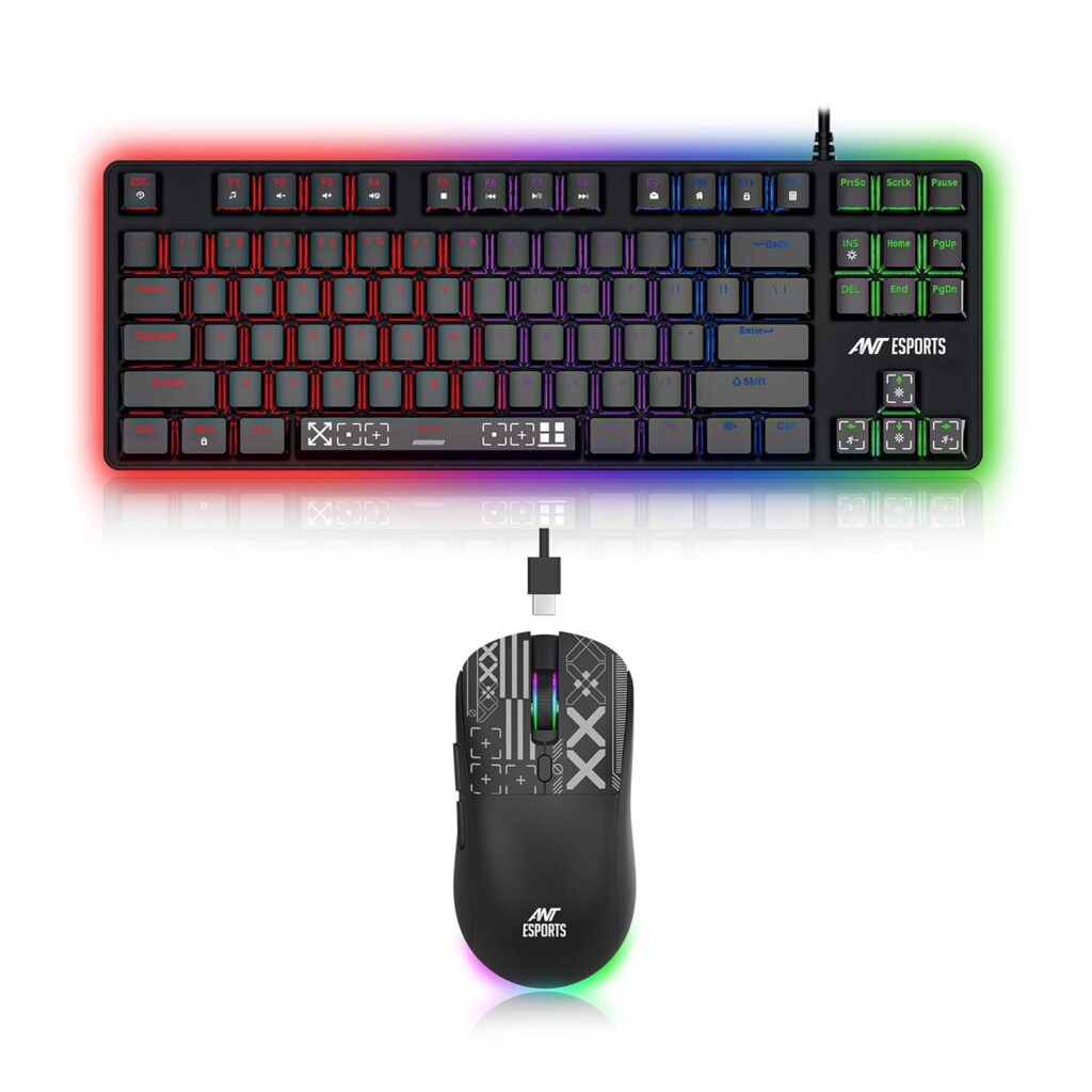 Ant Esports Thunder20 Wired Mechanical Gaming Keyboard and Mouse Combo | TKL Keyboard Rainbow Backlight 26Anti-Ghosting Keys, 6-Button 3600DPI Mouse | USB | PC/Laptop Compatible_ Red Switch_ Black