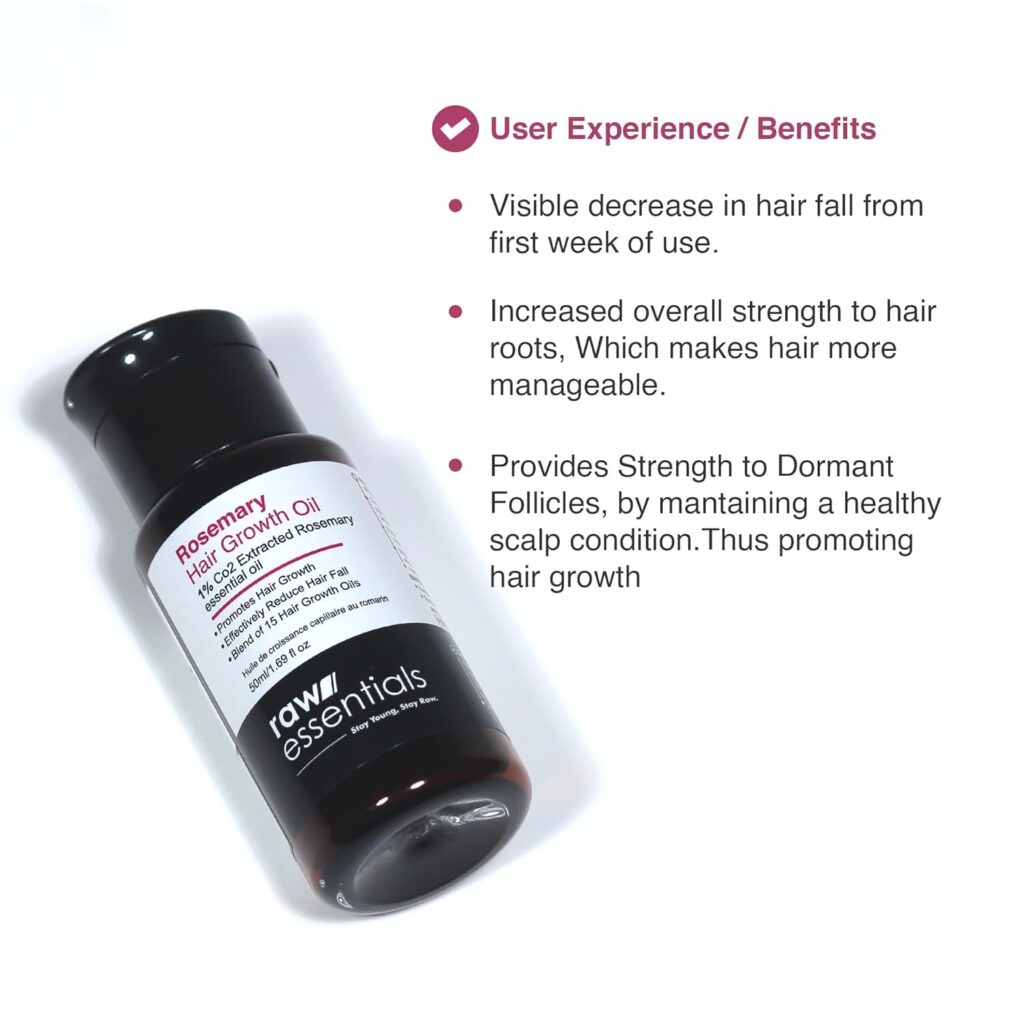 Raw Essentials Rosemary Hair Oil 50ml, Highest Grade Natural Rosemary Oil for Hair Growth, Nourishes and Strengthen Hair & Scalp, Boost Volume, Shine & Thickness.