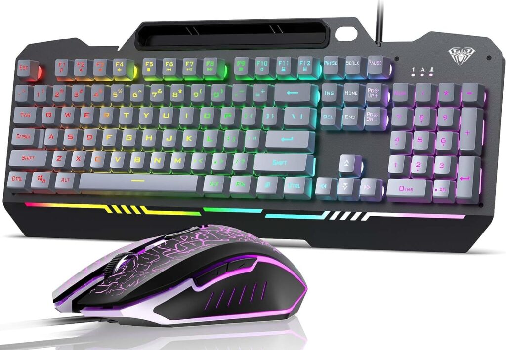 AULA T102 Gaming Keyboard and Mouse Combo | RGB Backlit Membrane Keyboard and Gaming Mouse | Wired Keyboard & Mouse Set for Windows PC Gamers (Black Panel | Grey Keycaps)