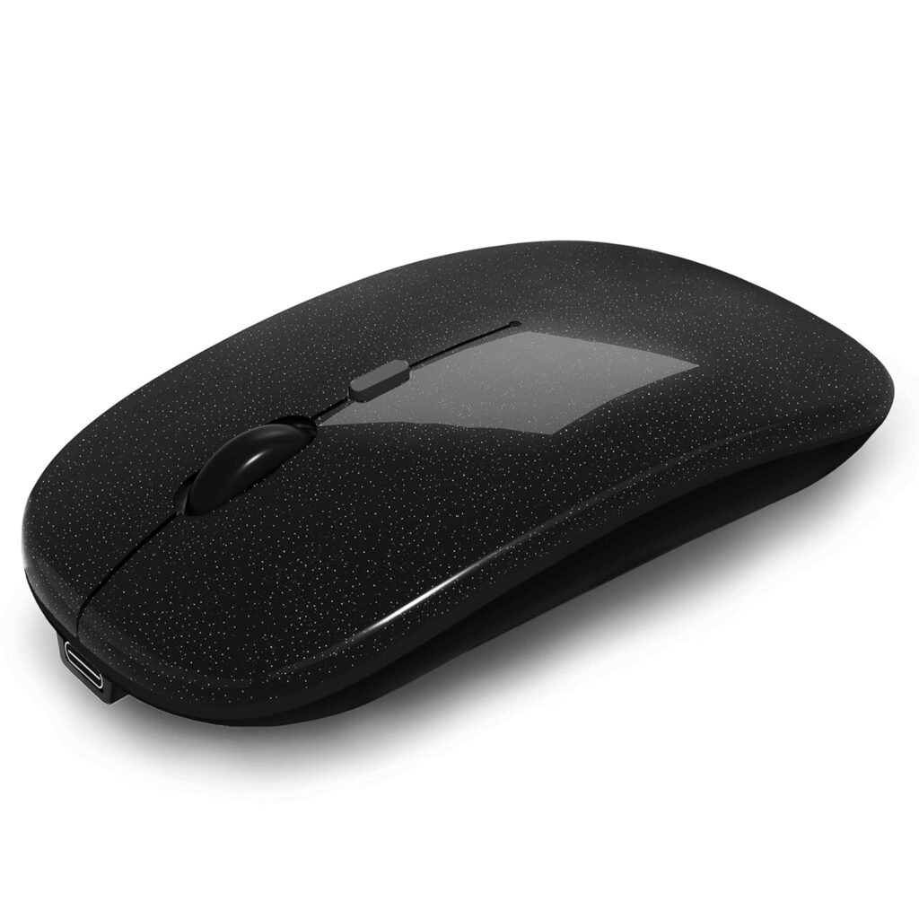 AIKOKOK Wireless Bluetooth Mouse Rechargeable Laptop Mouse Portable Computer Mice Use(BT5.2 or USB 2.4G) Dual Mode Connection Silent Slim Mouse for Laptop/iPad Tablet/Apple MacBook/PC (Bright Black)