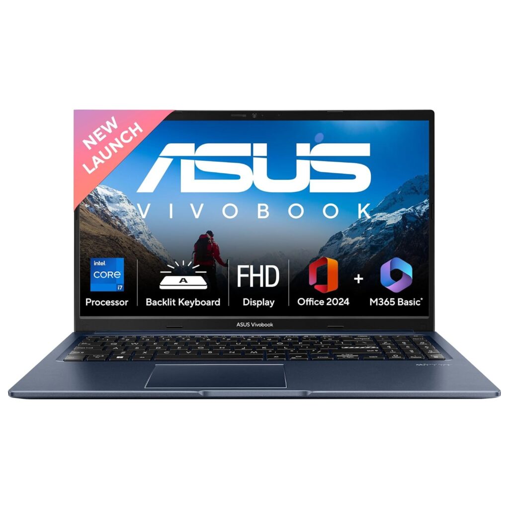 ASUS Vivobook 15,13th Gen,Intel Core i7-13620H(Intel UHD iGPU/16GB RAM/1TB SSD/FHD/15.6"/60Hz/Backlit Keyboard/42Whr/Windows 11/M365 Basic (1Year)*/Office Home 2024/Quiet Blue/1.7 Kg)X1502VA-BQ1298WS