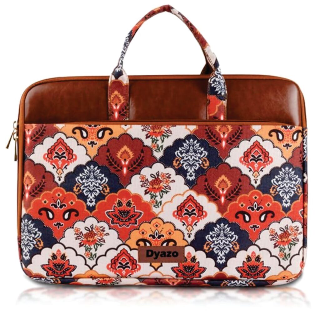 Dyazo 15-15.6 Inch Stylish Laptop Sleeve | Handcrafted Jute & Vegan Leather Case with Zipper | Lightweight and Durable Laptop Bag for Work, College & Travel for Woman