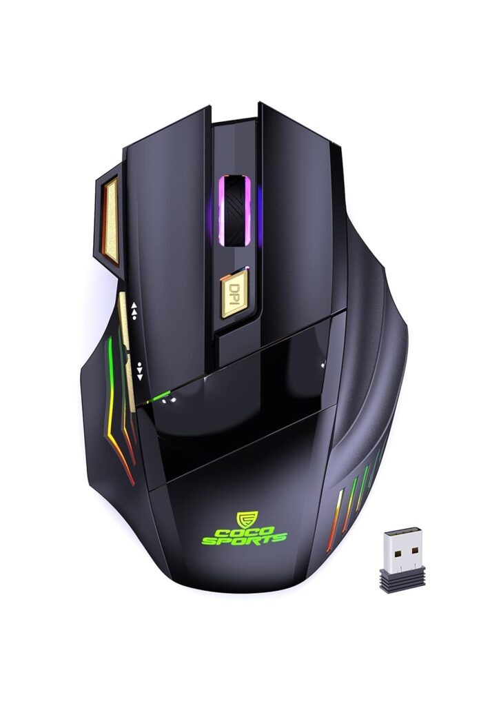 coconut WM22 Gold Wireless Gaming Mouse, 500 mAh Rechargeable Battery with 7 Color RGB LED Lighting,7 Buttons with Fire Key, Adjustable DPI up to 3200 for PC/Laptop/Mac