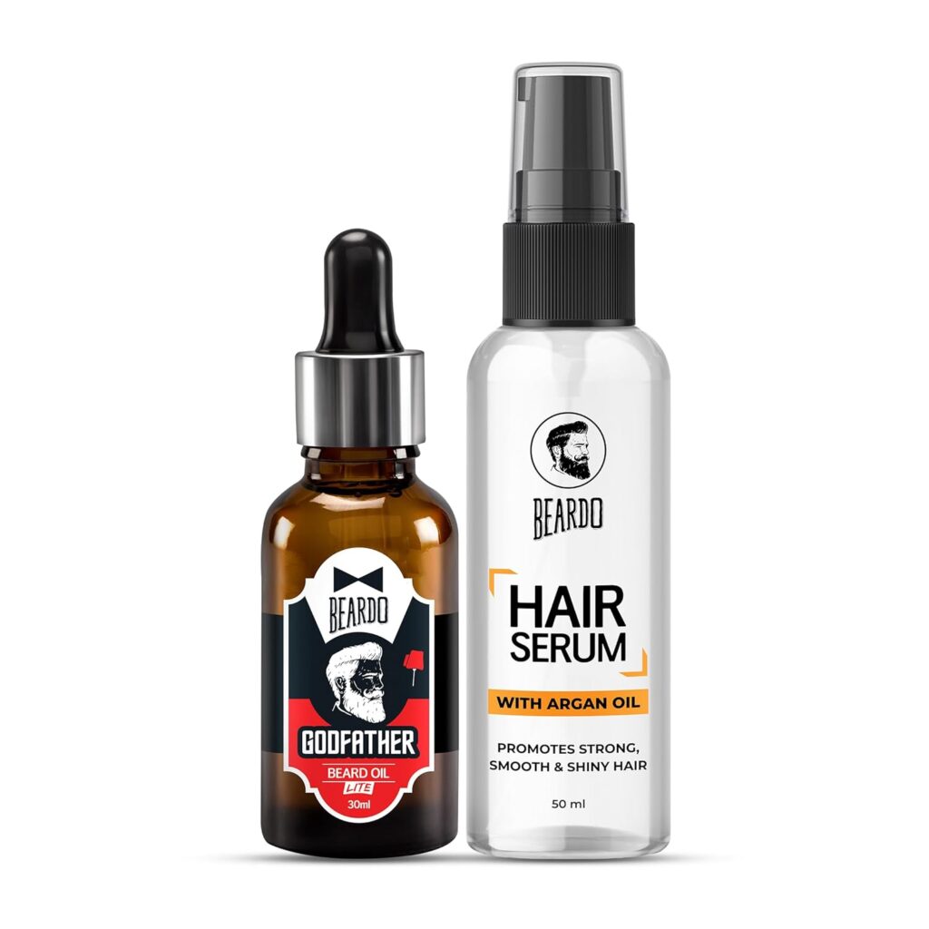 Beardo Godfather Lite Beard & Mustache Oil - 30 ml & Beardo Hair Serum With Argan Oil - 50 ml Combo