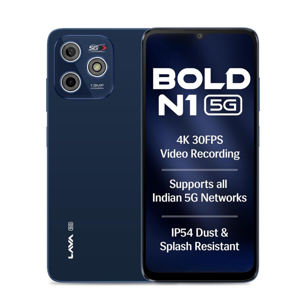Lava Bold N1 5G (Royal Blue, 4GB RAM, 64GB Storage) |Bigger 6.75" HD+ Notch Display | Octacore 5G Processor | 13 MP AI Camera |5000 mAh Battery| IP54 Rated Dust & Water Splash Proof