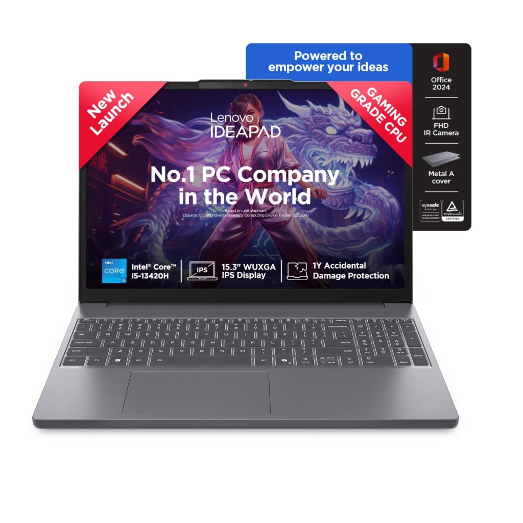 Lenovo Ideapad Slim 3 13Th Gen Intel Core I5-13420H 15.3"(38.8Cm) WUXGA IPS Laptop(16GB RAM/512GB SSD/Windows 11/Office Home 2024/Backlit Keyboard/1Yr ADP Free/3 Mon. Game Pass/Grey/1.6Kg) 83K100C6IN