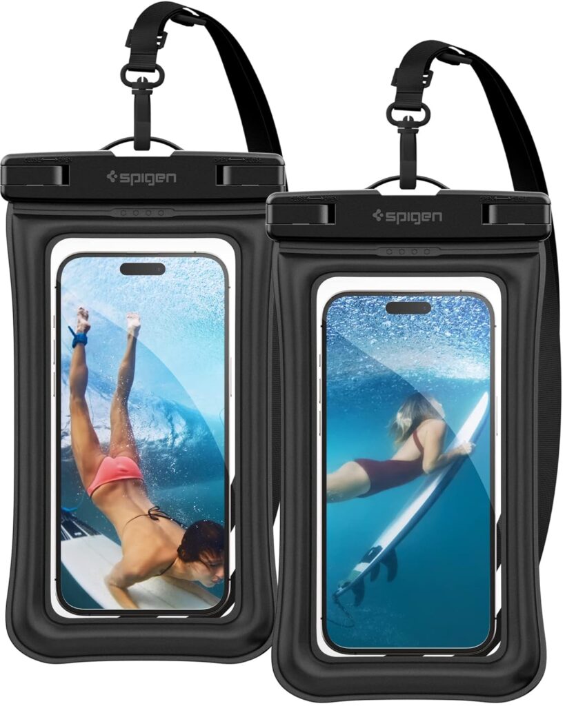 Spigen TPU Floating Waterproof Mobile Pouch (A610) For iPhone, Samsung Galaxy, Google Pixel And All Other Smartphones Up To 8.7 Inches, Mobile Waterproof Pouch (IPX8 Certified, Pack Of 2) - Black