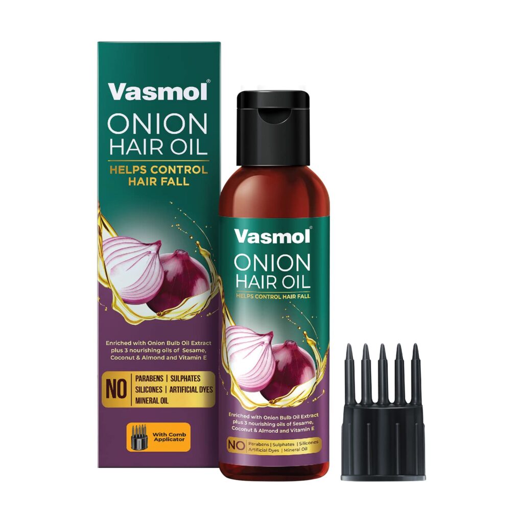 Vasmol Onion Hair oil | Helps control hair fall I Strengthens hair I Enriched with Coconut oil, Sesame oil, and Almond Oil I For shiny smooth hair I 200ml